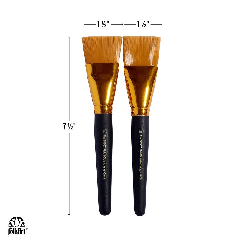 Plaid Enterprises 50557E Enterprises Inc. 50557E Taklon Flat Brush, Gold (2-Piece), 2/Pkg - Image 4